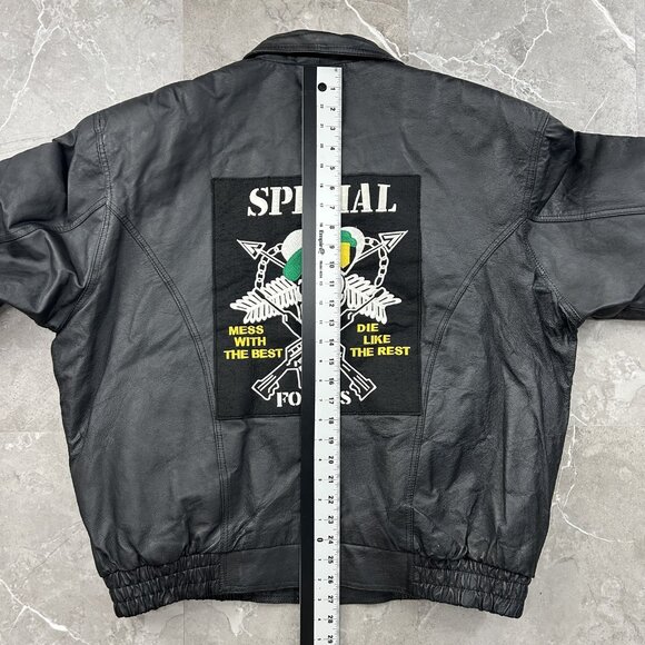 Special Forces Jacket Mens XL Leather Coat Military Patch Skull Green Beret - Picture 10 of 11